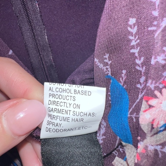 leena by Mac Duggal Floral Long Sleeve Maxi Purple Boho Formal Wedding Guest - Picture 5 of 7